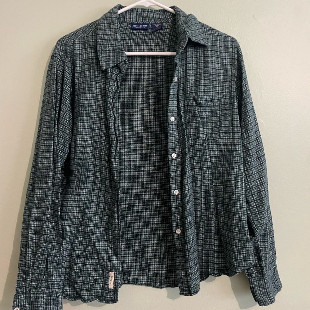 Bugle Boy Green Plaid Button Down Shirt
